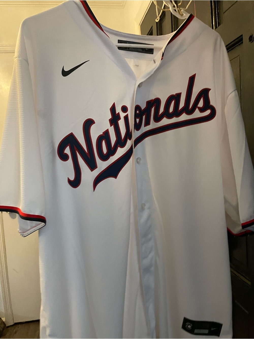 Nike White Baseball Jersey with Red & Blue Trim